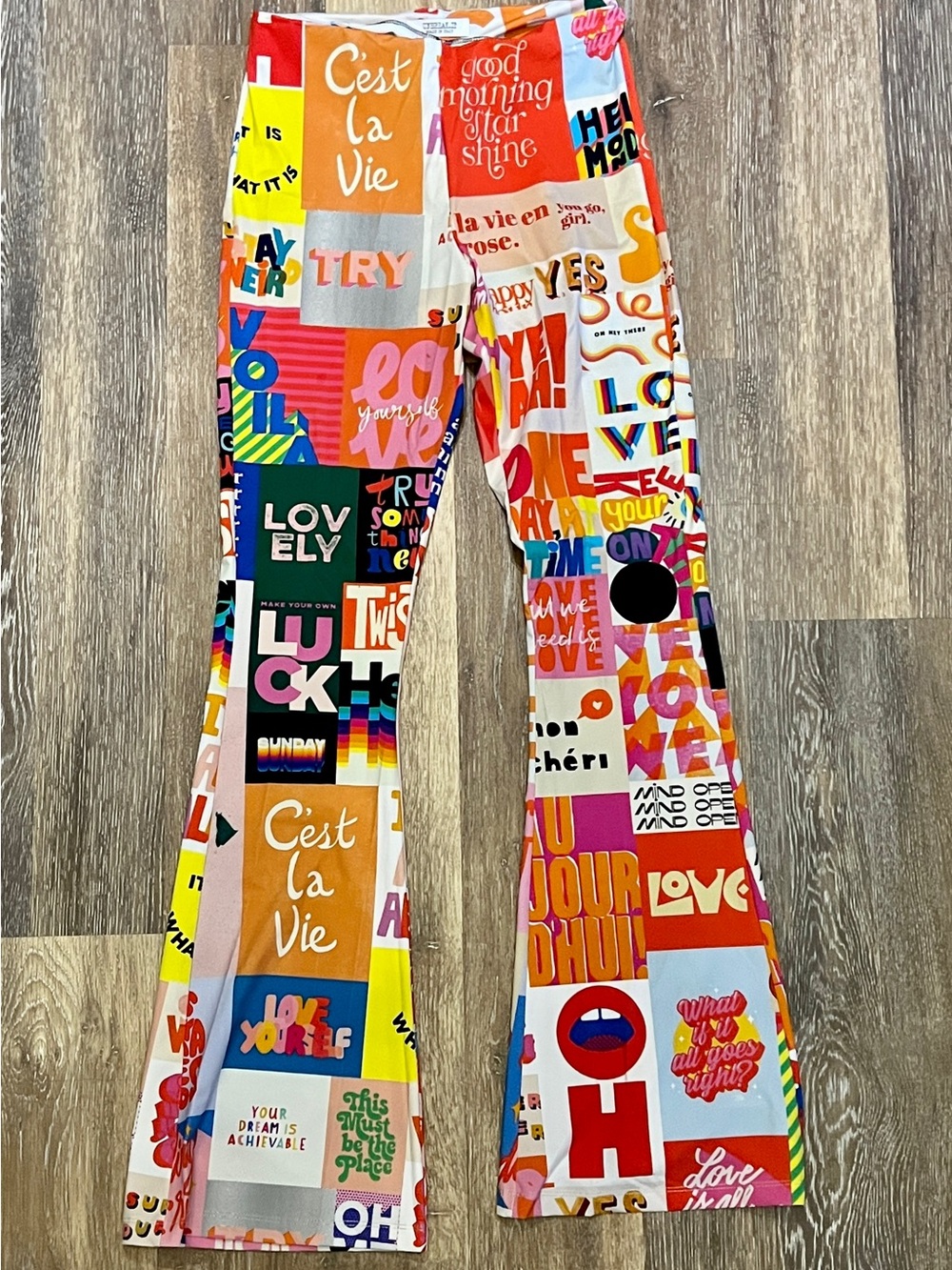 Colorful Italian Graphic Patchwork Flare Pants - Multicolor